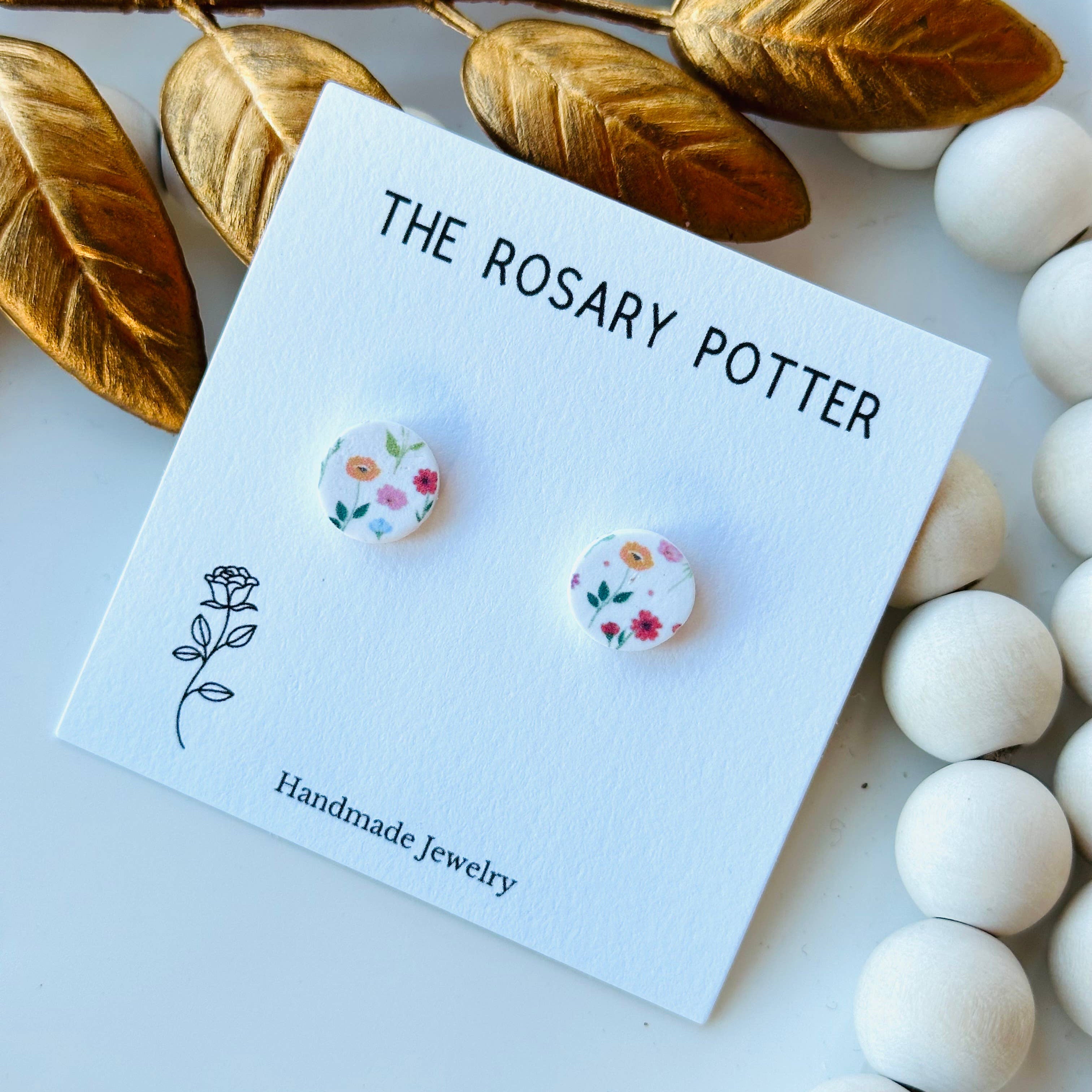 Mary’s Garden Handmade Polymer Clay Stud Catholic Earrings